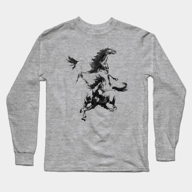 Horses Ink Painting Long Sleeve T-Shirt by VeRaWoNg